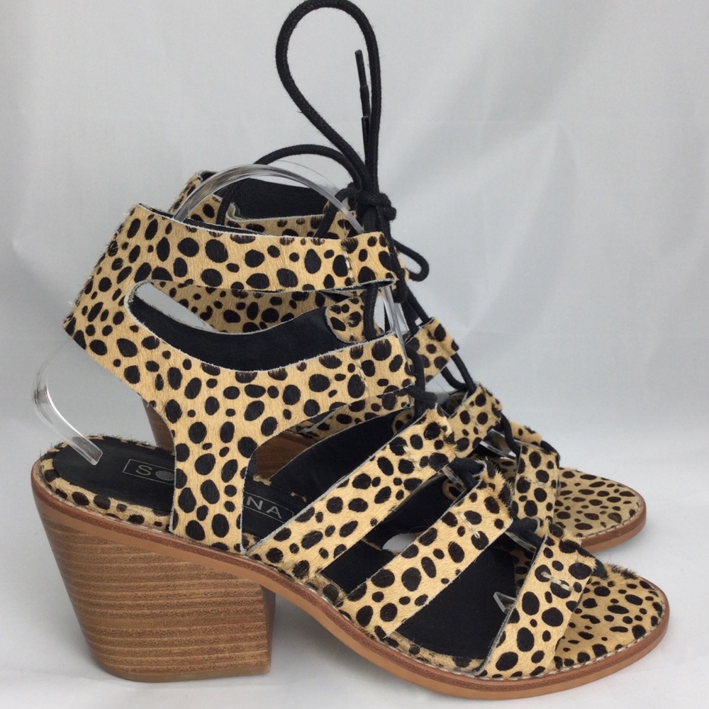 Sol Sana Rudey Cheetah Lace Up Sandals Tan/Black - Picture 4 of 7